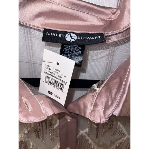 Ashley Stewart Sequin Fringe Blouse Womens Plus 18/20 Button Front Sheer Tan New - Picture 4 of 8